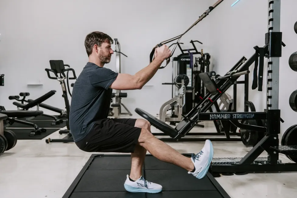 Man working out stretching