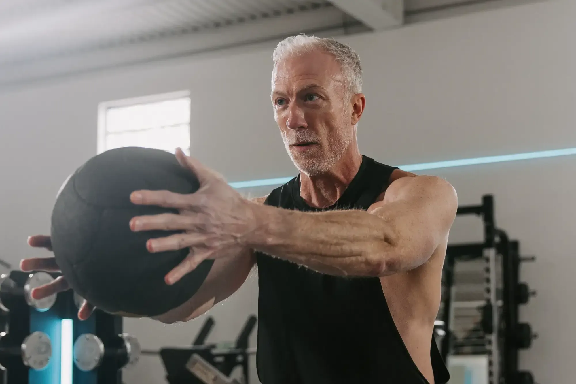 Man with workout ball